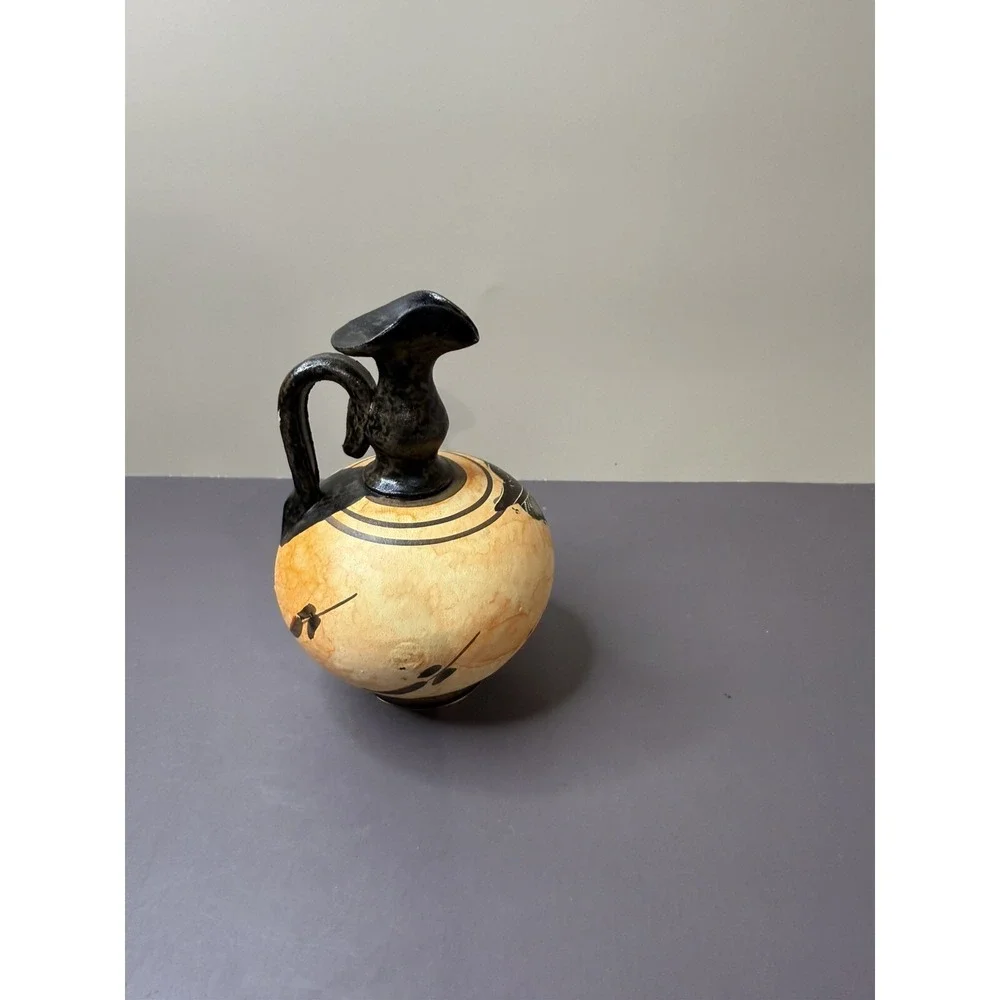 Three Orange Miniature hand painted Ancient Greek Vases measuring 3 1/2 -4